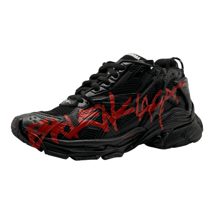 Balenciaga Runner Graffiti Sneakers 'Black/Red Mesh/Nylon'