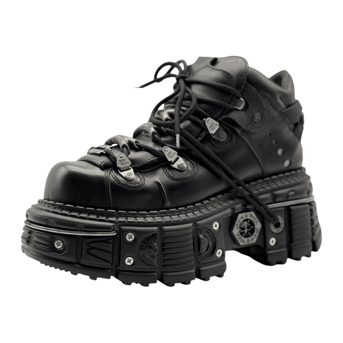 New Rock ANKLE BOOT BLACK IMPERFECT WITH LACES Premium