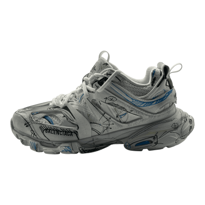 Balenciaga Track 1.0 Sneakers ' White Blue Mesh and Nylon Graffiti'