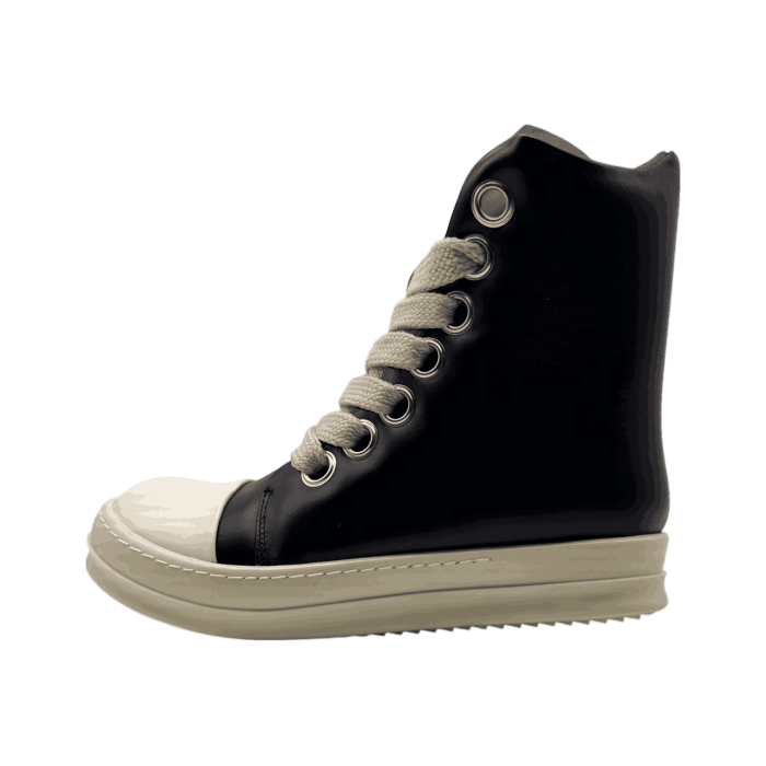 RICK OWENS SS25 HOLLYWOOD JUMBOLACE SNEAKERS IN 'BLACK/MILK'