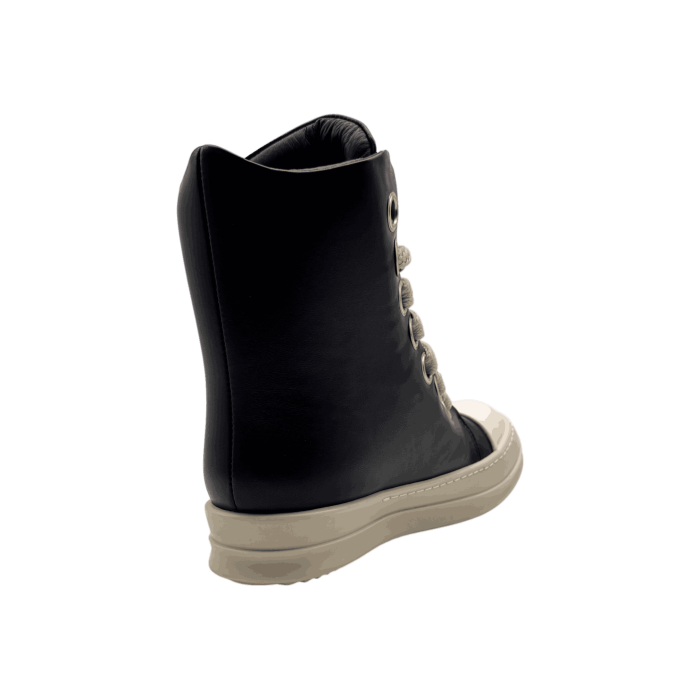 RICK OWENS SS25 HOLLYWOOD JUMBOLACE SNEAKERS IN 'BLACK/MILK'